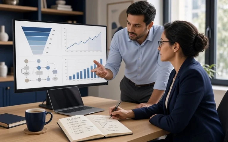 Growth marketing agency process showing strategy, content, and conversion focus